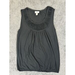 Ann Taylor Loft Top Womens Medium Blouse Sleeveless Ruffled Scrunched Bottom